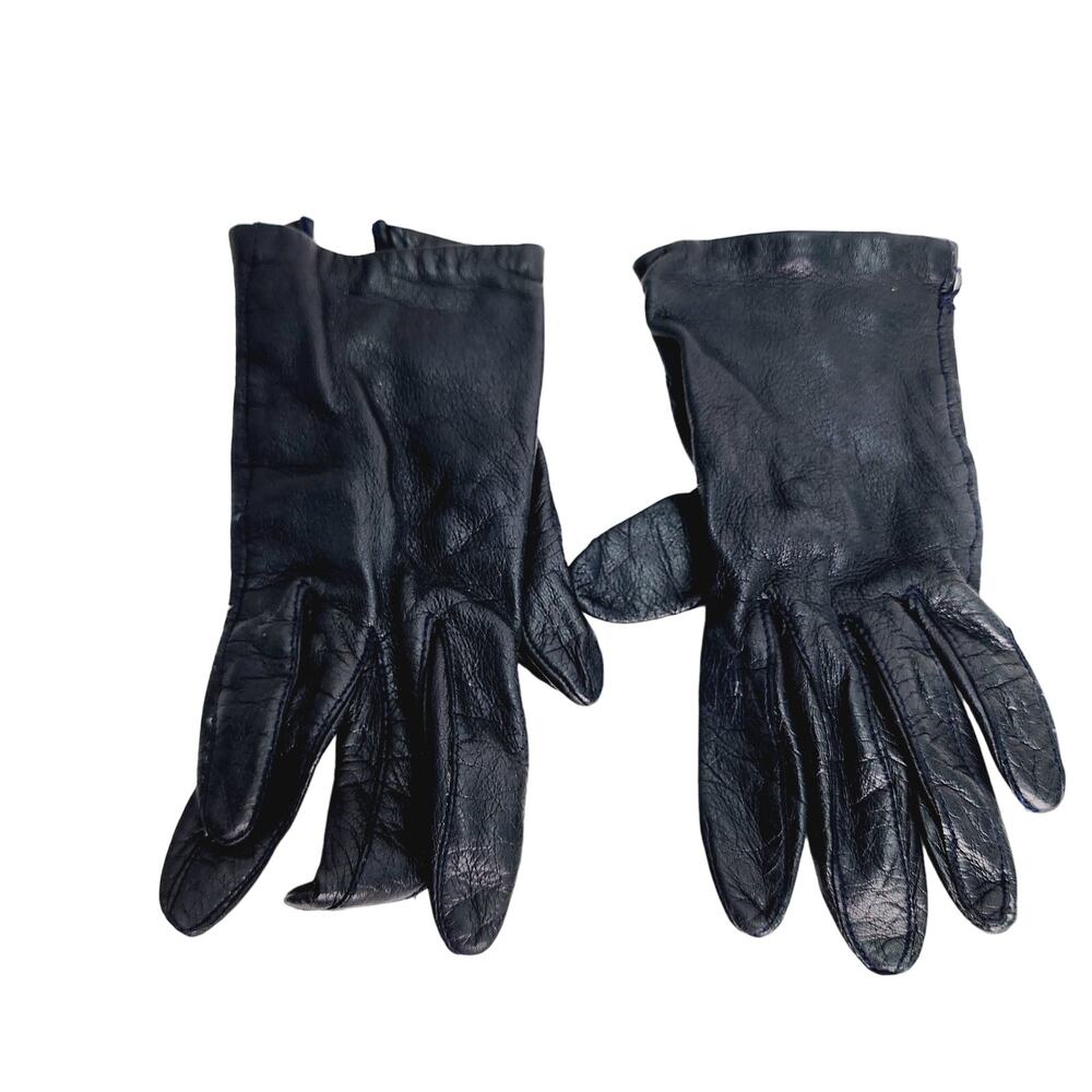 Fownes Vintage Black Leather Gloves Womens Size 6.5 Genuine Leather Classic Glam